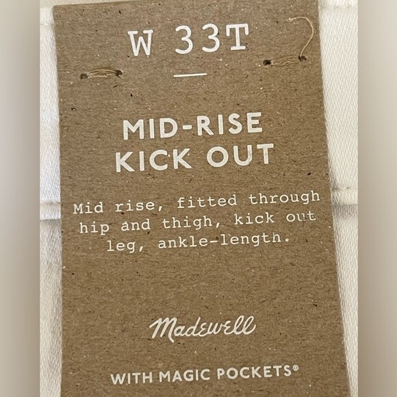 Madewell NWT Tall Kick Out Crop Jeans 33T Mid Rise Ankle Length in Pure White - Picture 7 of 9